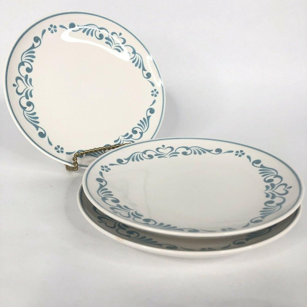 3‎ Franciscan Blue Fancy Pattern Bread & Butter Plate 1960s Whitestone Ware VTG